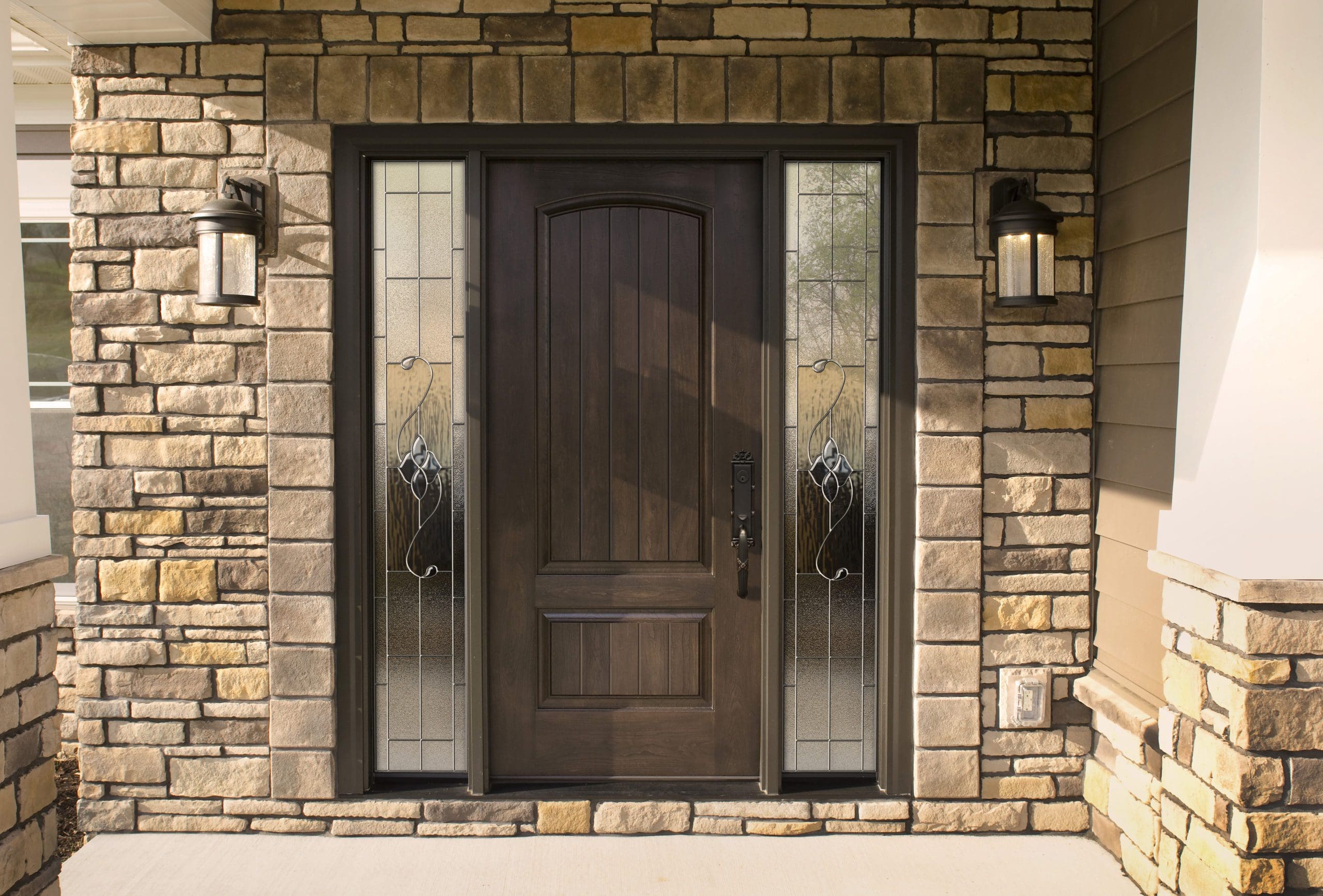 Dark Brown Steel Front Door with Two Sidelites | Luma Doors and Windows