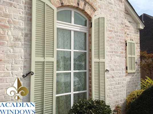 An example of the hurricane shutters Baton Rouge homes can rely on, installed by Acadian Windows on this local house