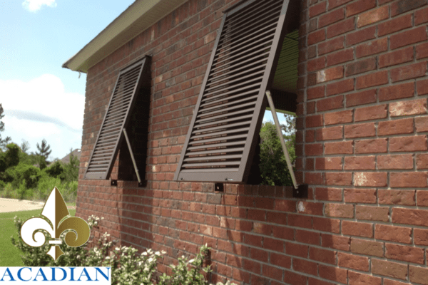 An example of hurricane shutters Louisiana residents trust, installed by Acadian Windows on a local home
