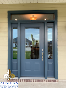 A colorful blue door Mobile Alabama homeowners had us install.